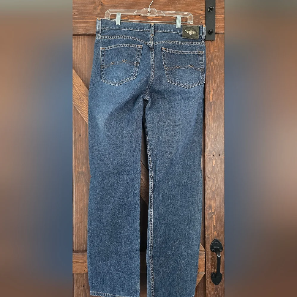RARE Vintage Indian Motocycle Denim Jeans Chief Head Wings Blue Straight 34x32